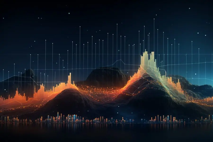 Big data analytics visualization with graphs and data points, representing the power of data in marketing.