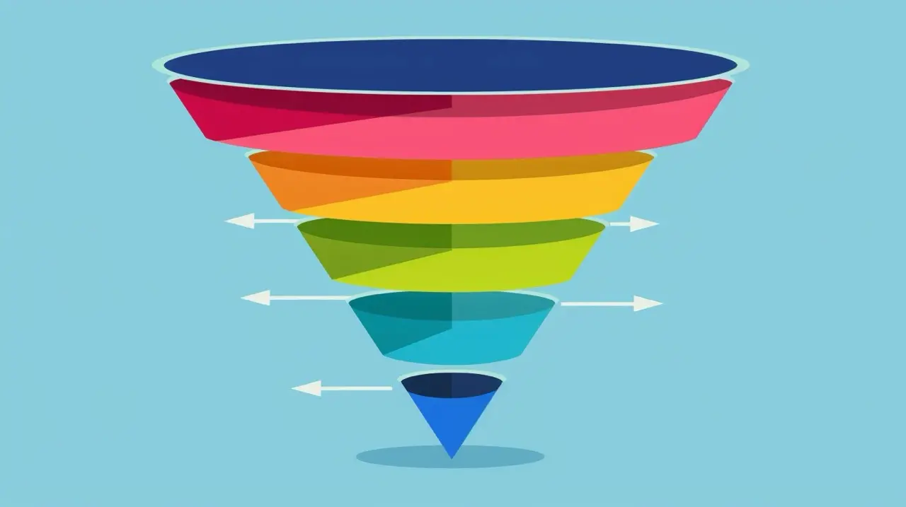 A funnel diagram illustrating the stages of lead tracking from initial contact to conversion