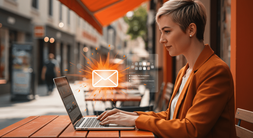 A woman business owner reactivating her customer email list.