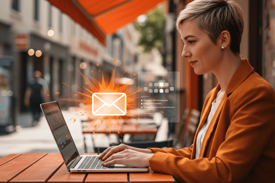 A woman business owner reactivating her customer email list.