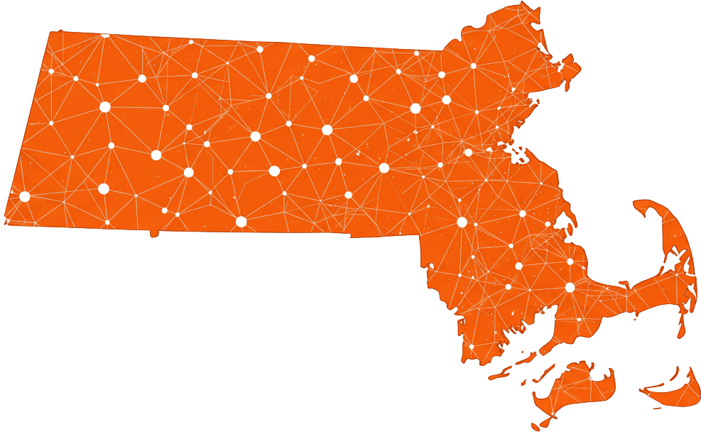 Massachusetts with interconnected lines representing businesses.