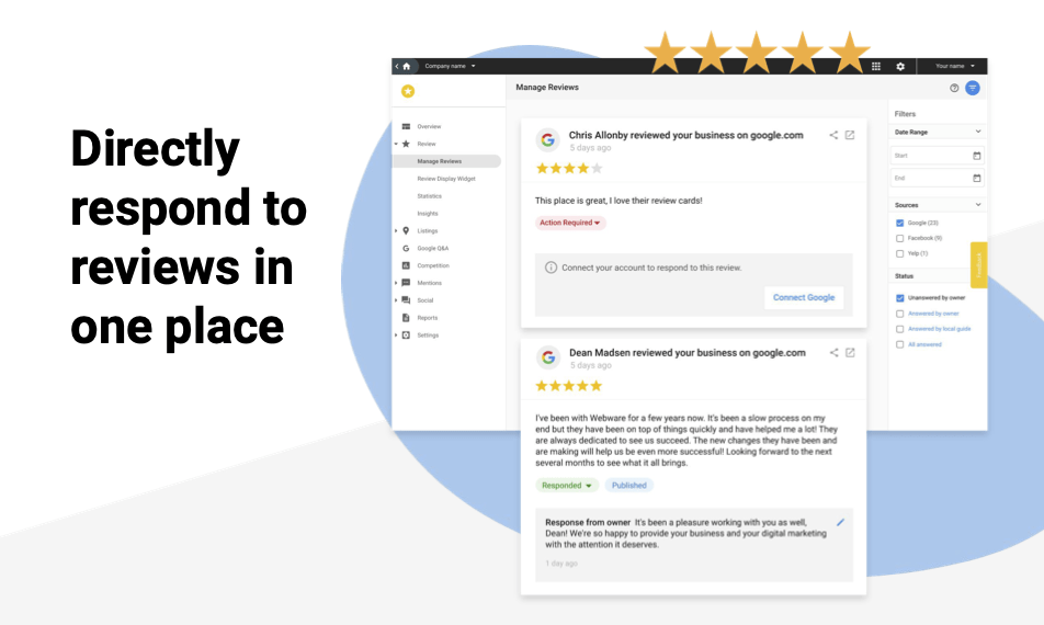 Respond to all reviews form one easy location.