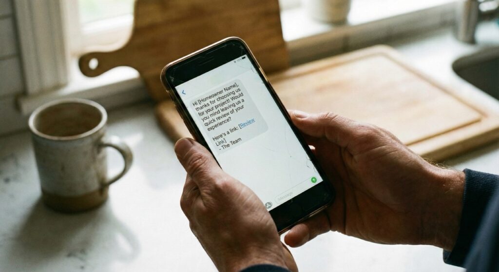 Customer review request sent via sms right after job completion