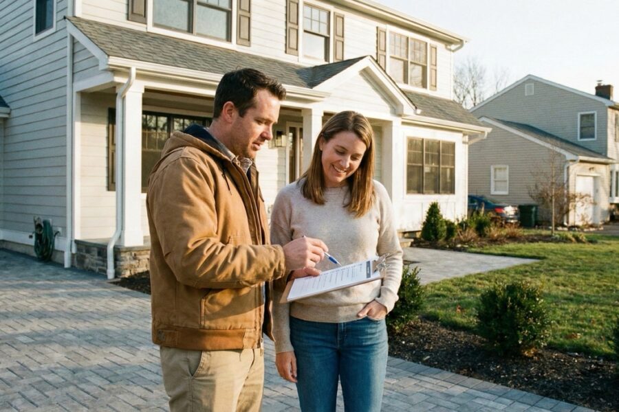 contractor asking for a review for a happy customer.