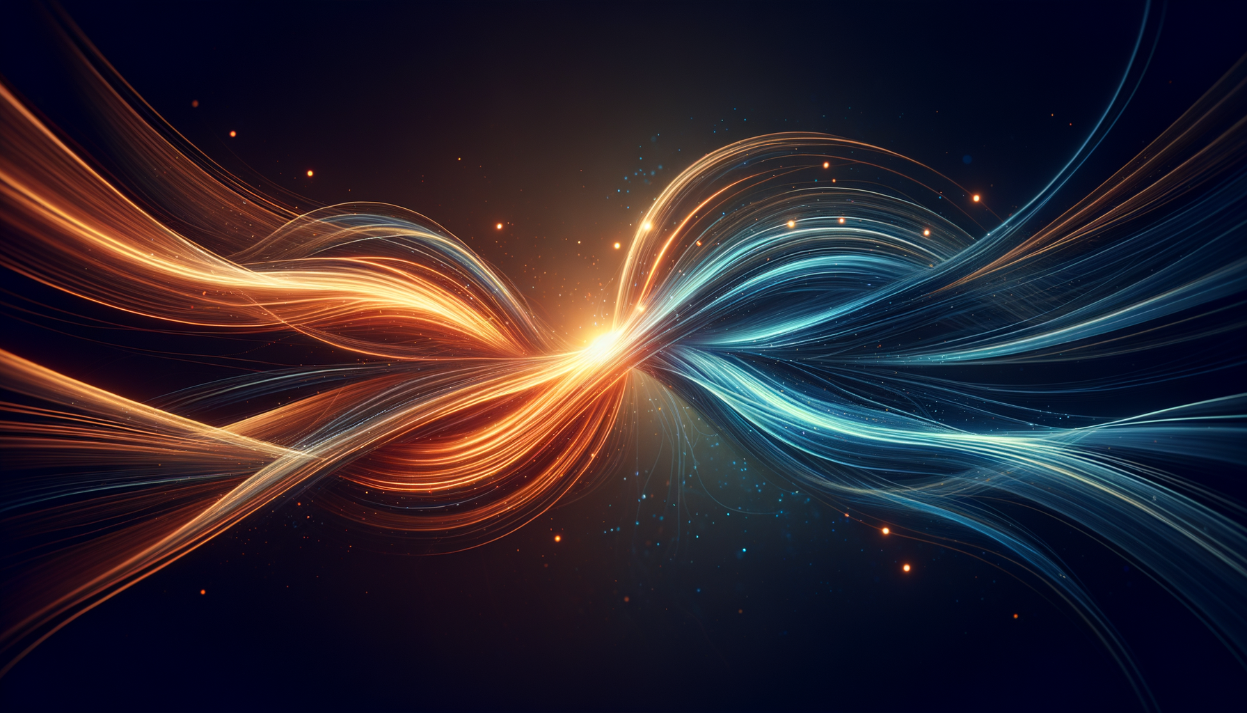 Abstract light streams converging, representing the hybrid marketing approach