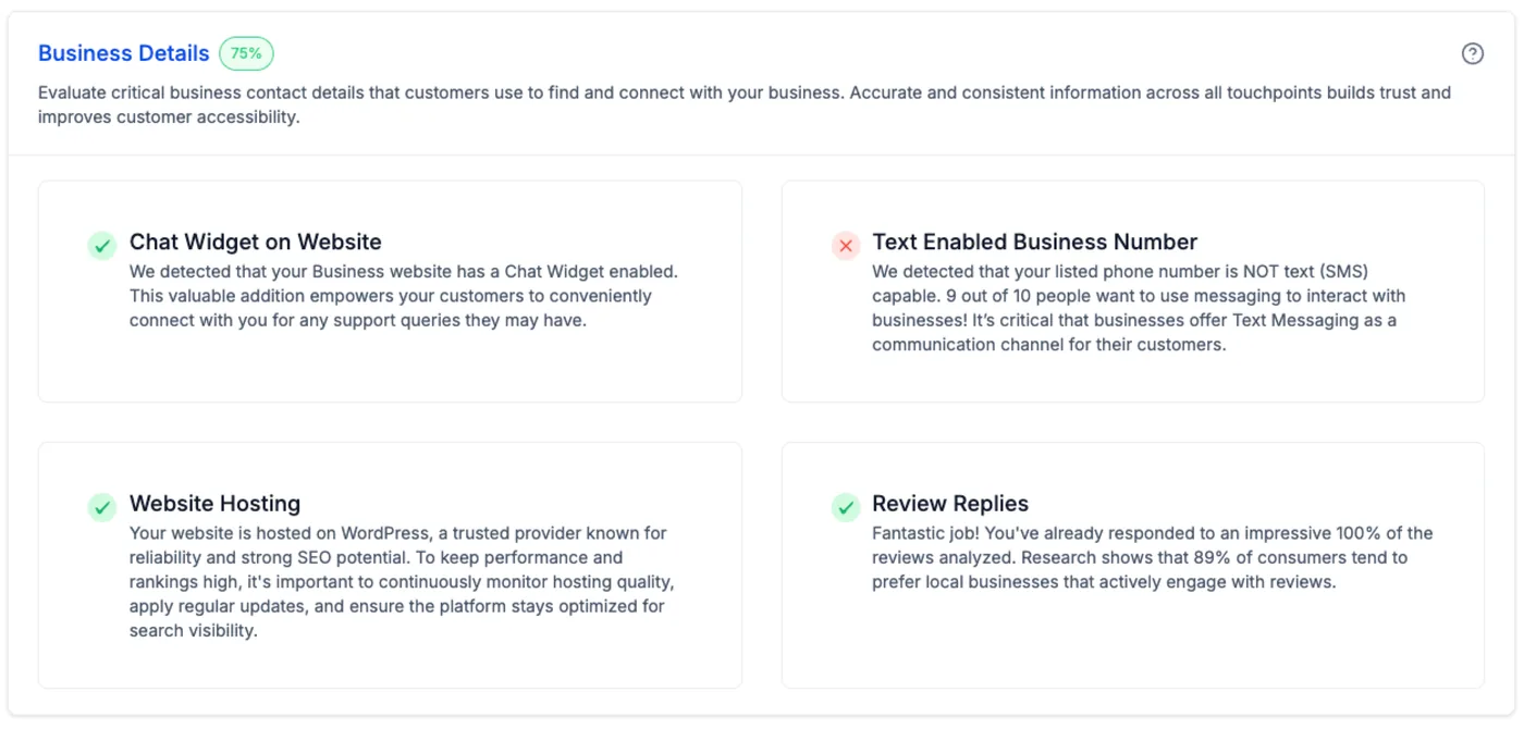 Business details checks from a Growth Hub Digital Health Report
