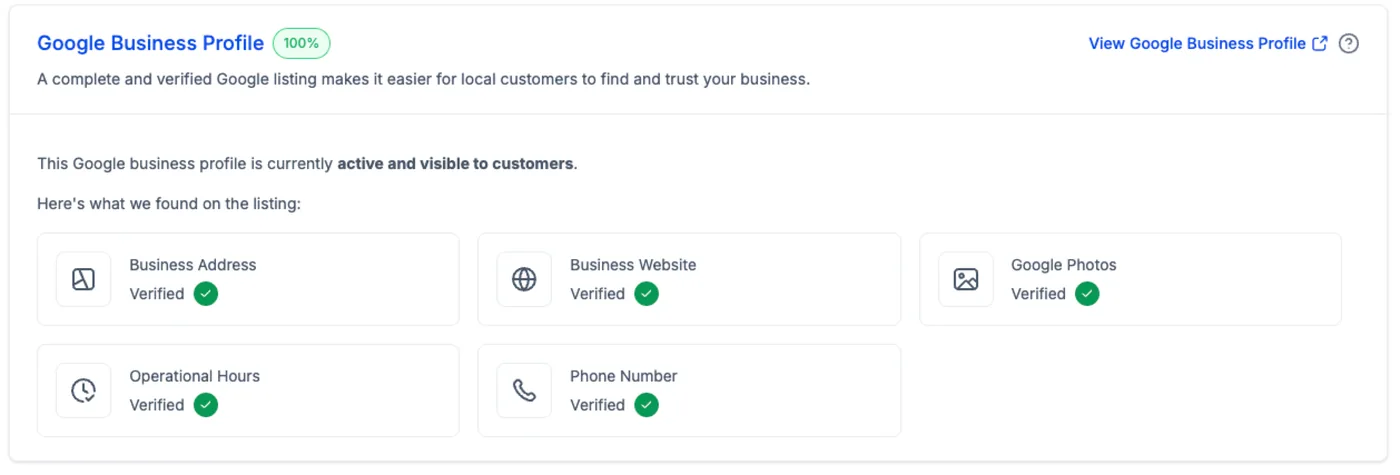 Google Business Profile verification checks from a Growth Hub Digital Health Report