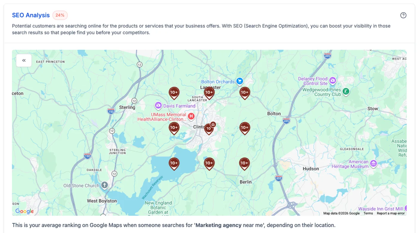 Local rank tracker map from a Growth Hub Digital Health Report