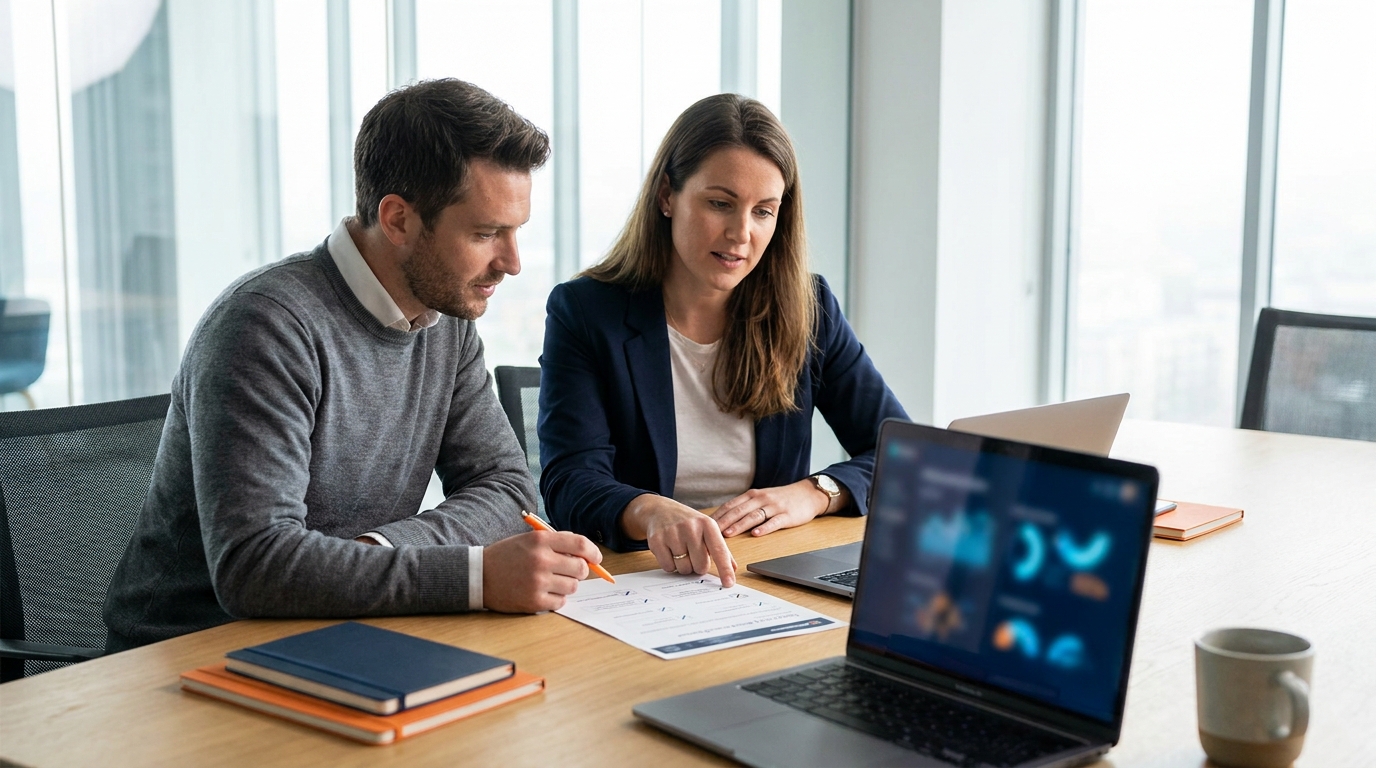 Business owner and marketer reviewing an AI visibility audit checklist and search presence signals.