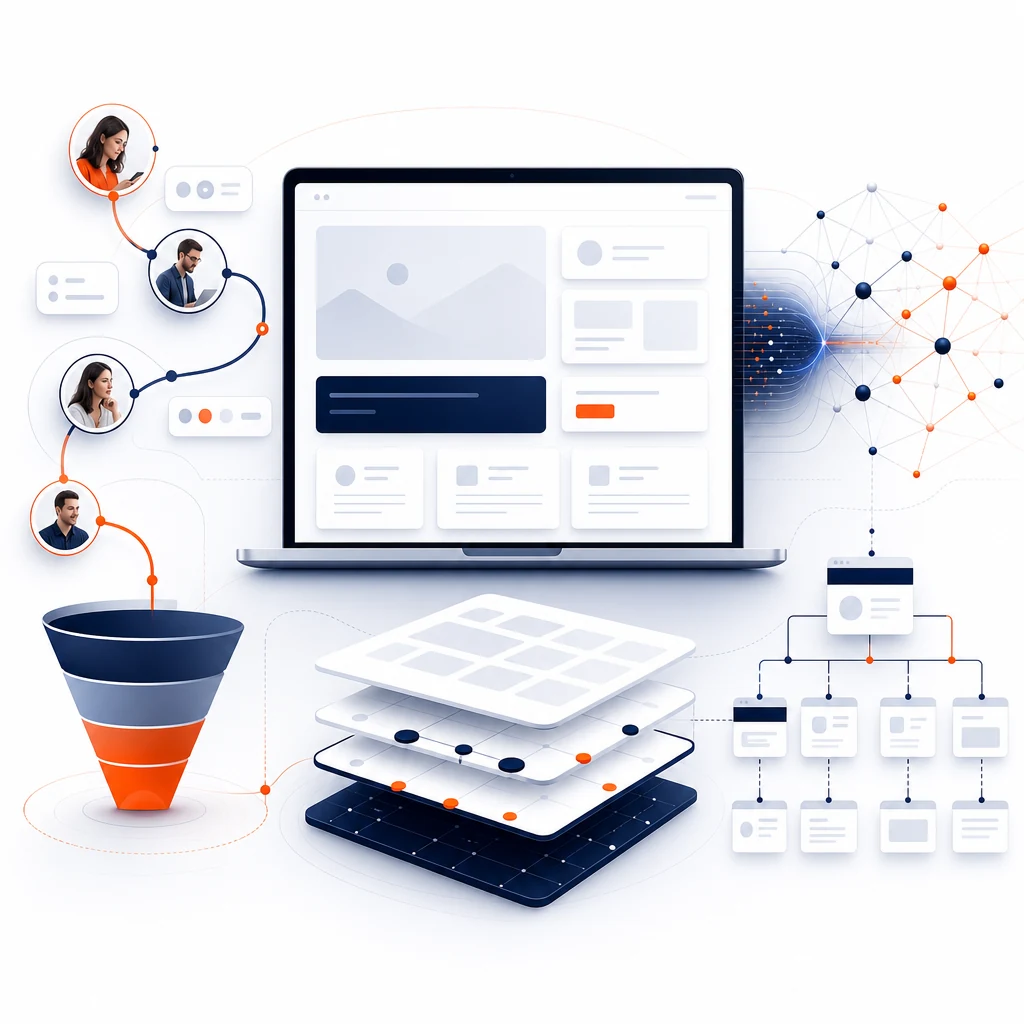 Modern website framework connecting buyers, search engines, and AI discovery