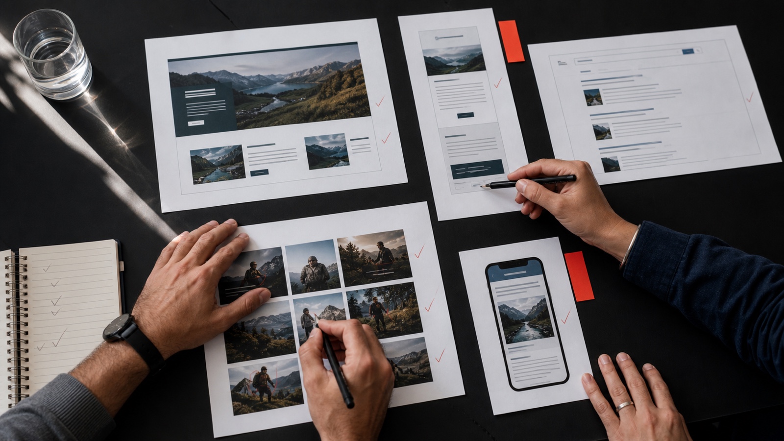 Marketing team completing human review of website, mobile, search, and content assets before release.