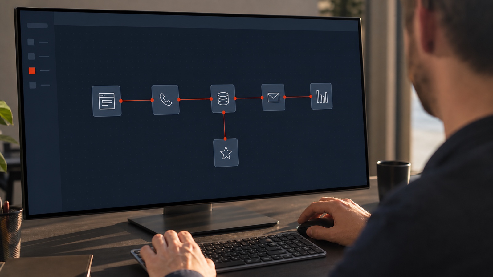 Practical AI marketing workflow connecting website inquiries, calls, CRM data, email follow-up, and reporting.