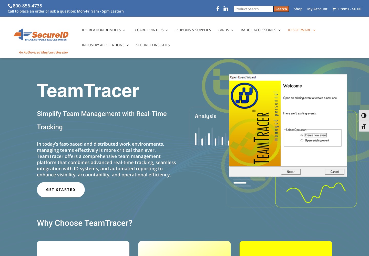 SecureID TeamTracer software page with explanatory copy and product presentation